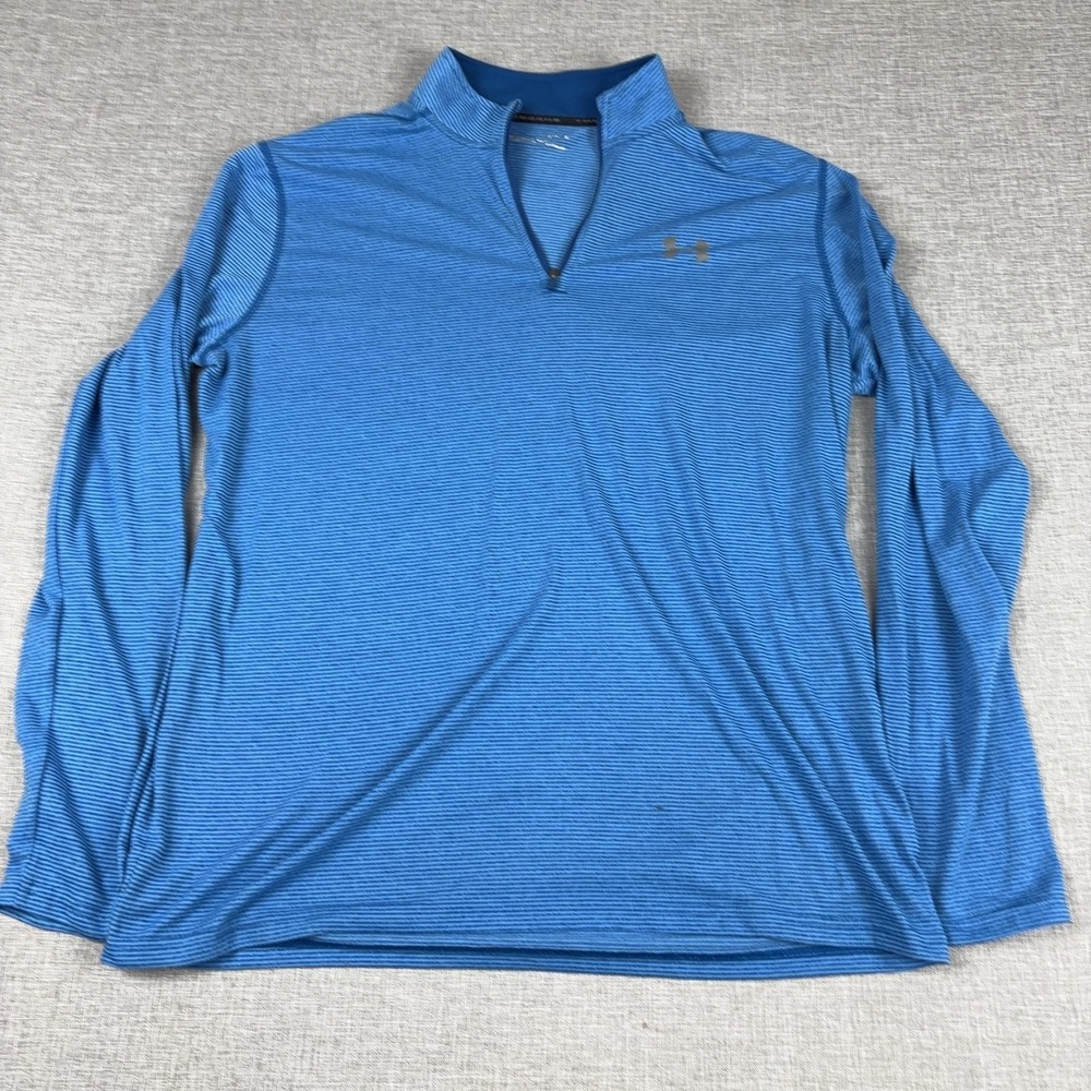 Under Armour Shirt Mens Large Blue Long Sleeve Mock Neck 1/4 Zip HeatGear